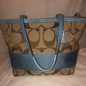 Coach signature style blue/beige tote